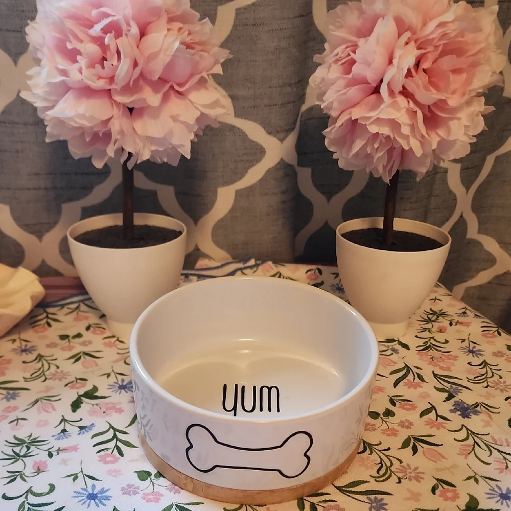 Top Paw White and Tan Dog Bowl